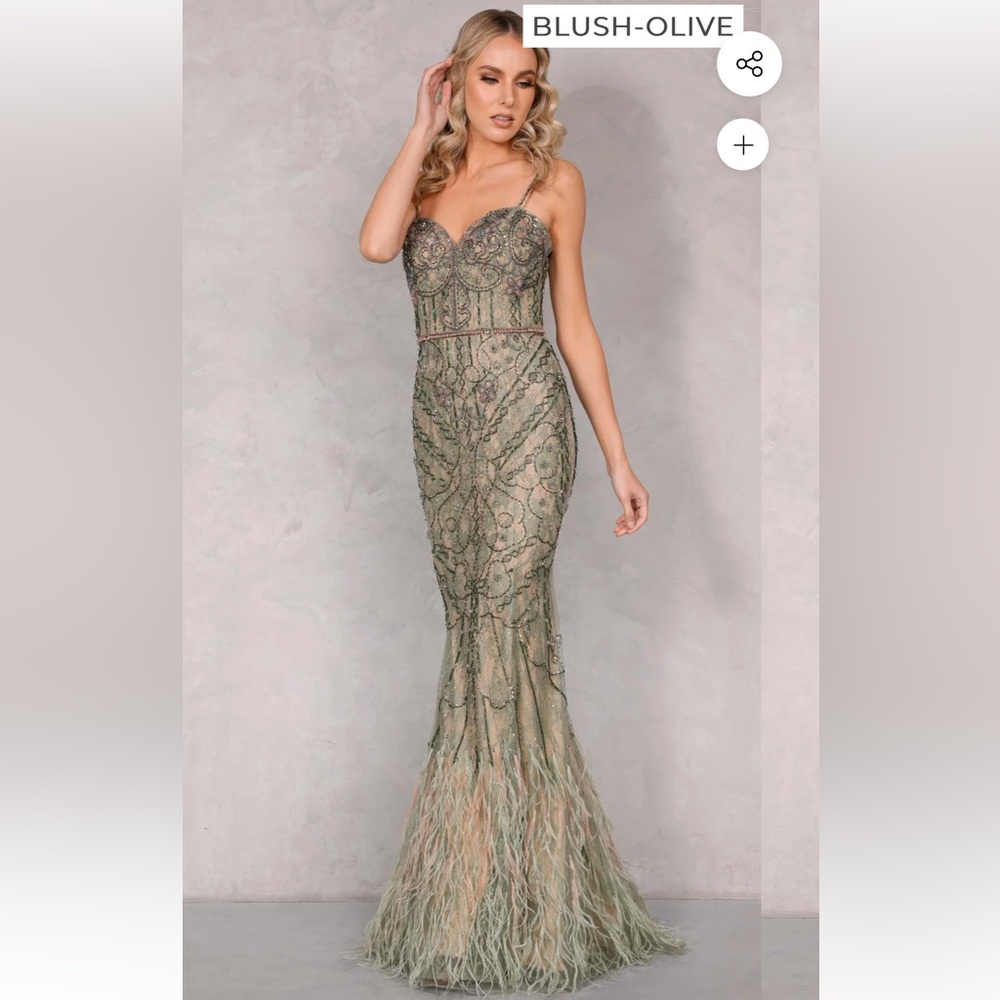 Olive and Blush Terani Couture Gown 2221GLO415